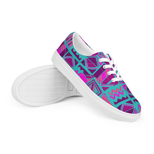 Purple & Pink Tapa Cloth lace-up canvas shoes