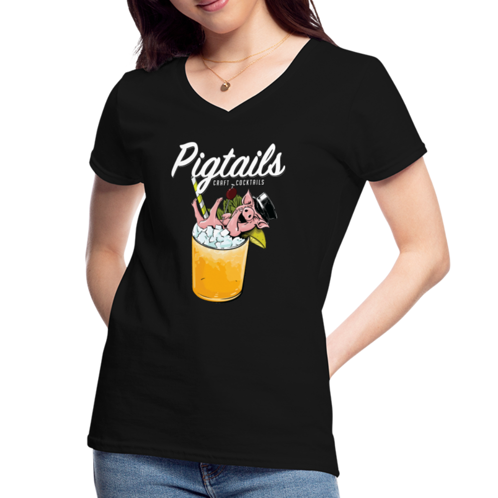 Pigtail’s Women's V-Neck Black T-Shirt - black