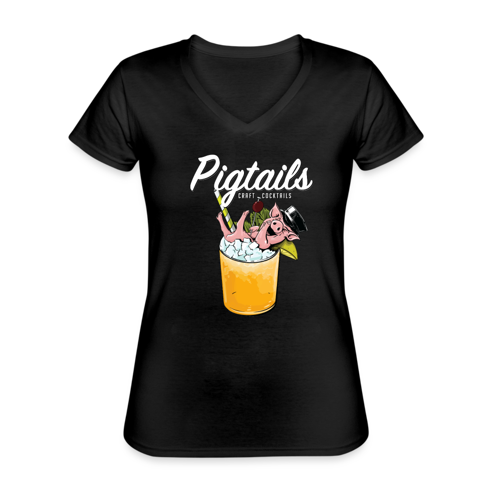 Pigtail’s Women's V-Neck Black T-Shirt - black