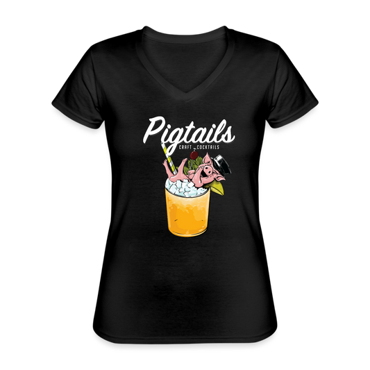 Pigtail’s Women's V-Neck Black T-Shirt - black